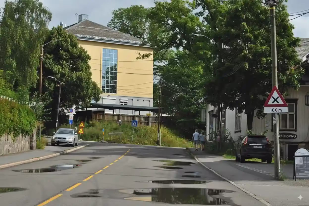 Varselskilt ved vei brukt i teoriprøve